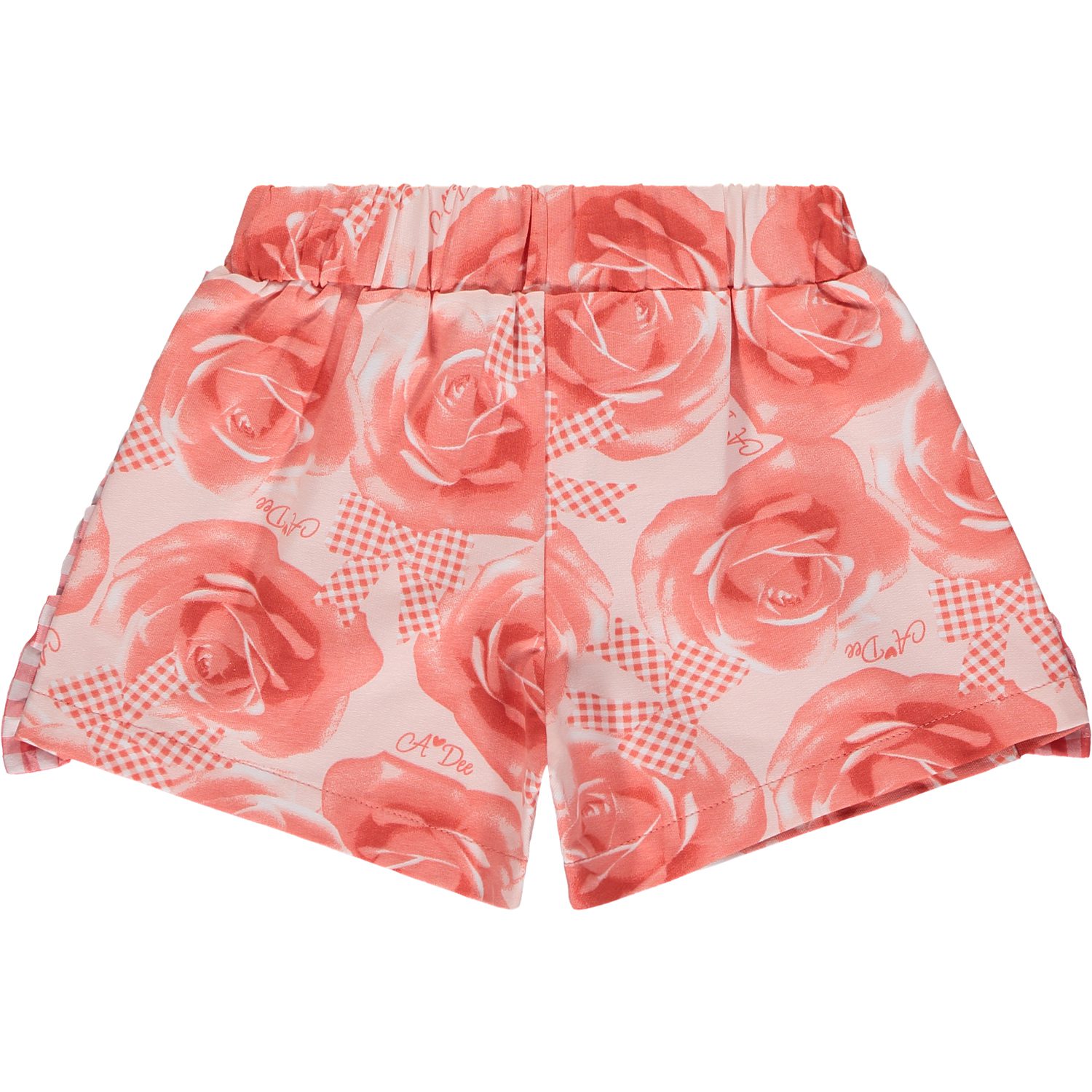 A’dee Yana korte broek en top met rozenprint broek achter