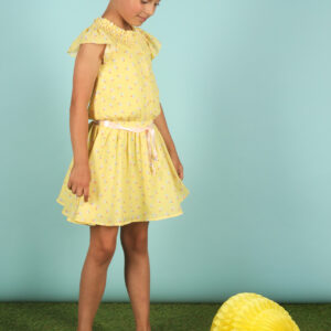 Le Chic gele jurk met ijsjes print en gave details model 1