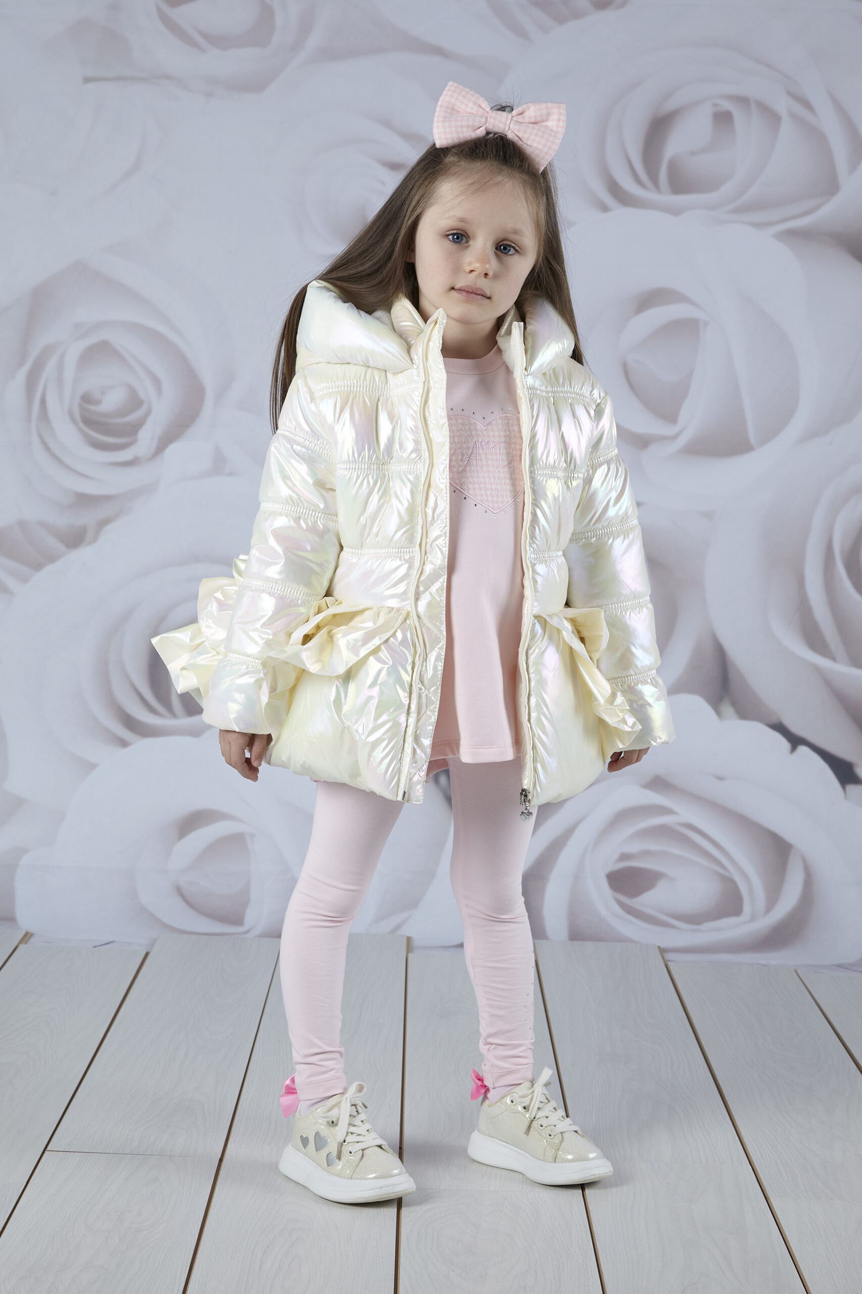A’dee Amy Peony Dreams witte glimmende winterjas model1