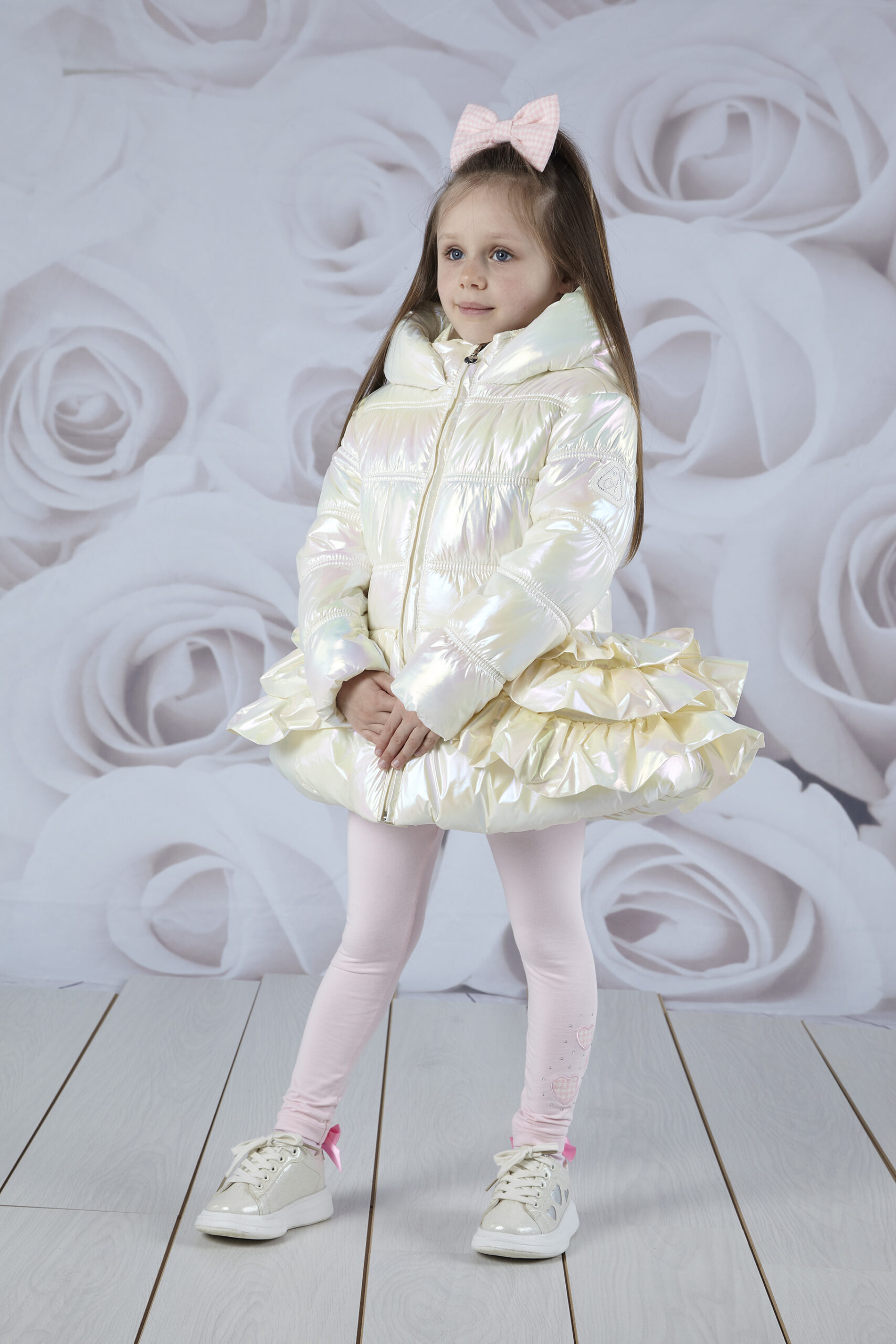 A’dee Amy Peony Dreams witte glimmende winterjas model2