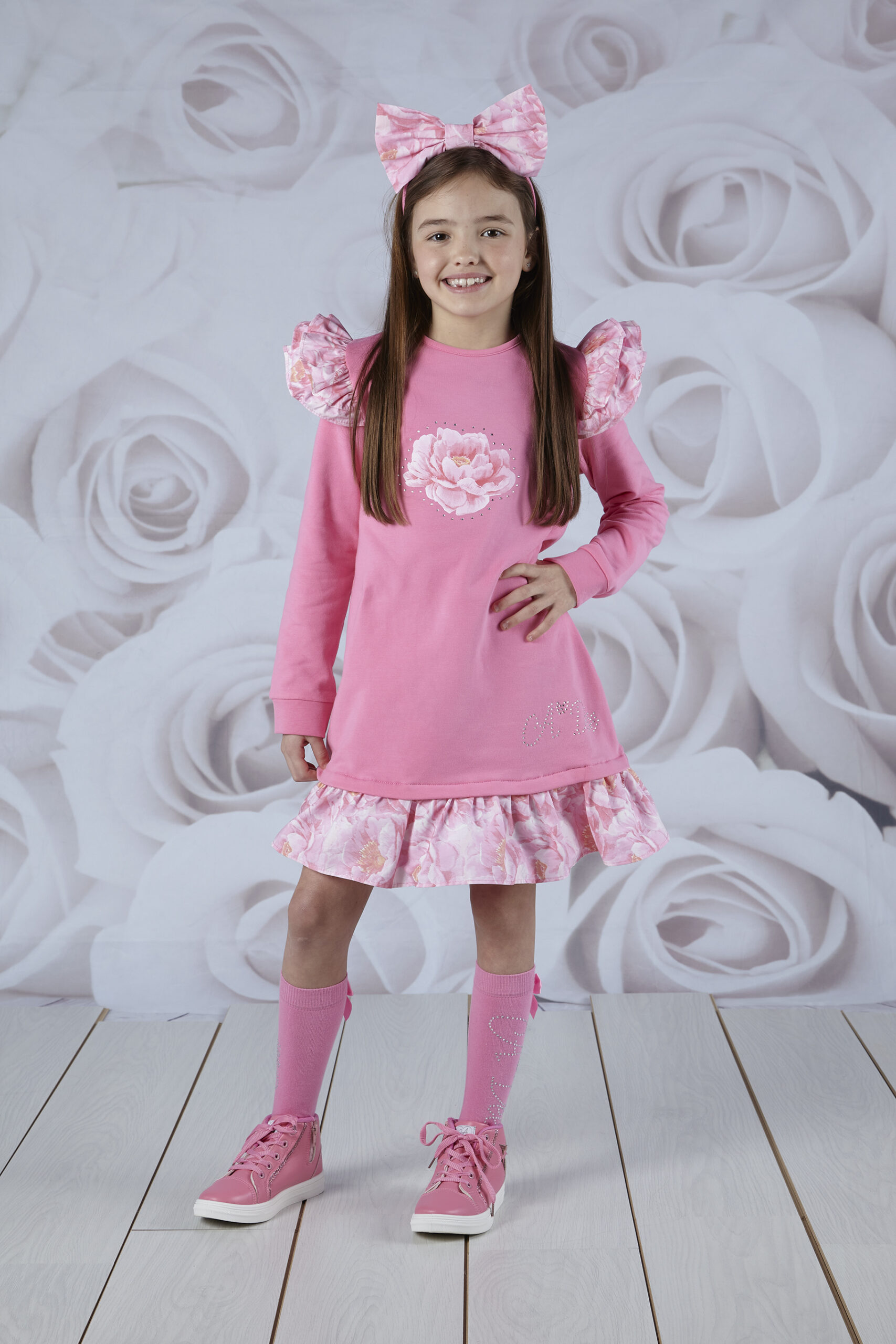 A’dee Anastasia Peony Dreams donker roze jurk met gave details model 1