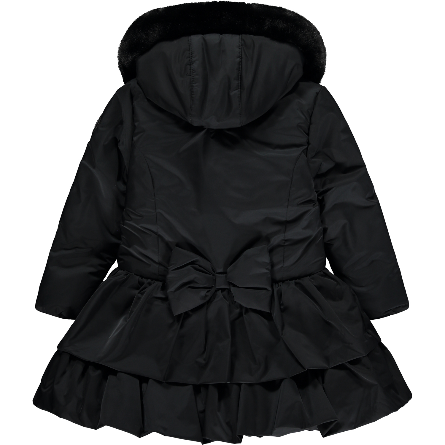 A’dee Baroque Love Serena zwarte winterjas met bontkraag en details achterkant