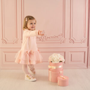 Little A by A'dee Check me out Ellie roze jurkje met strikjes en details model