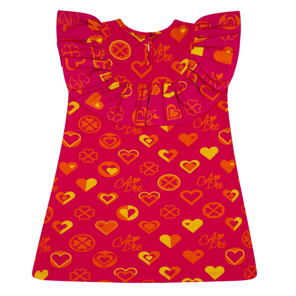 A'dee Marissa hot pink hartjes print jurk achterkant