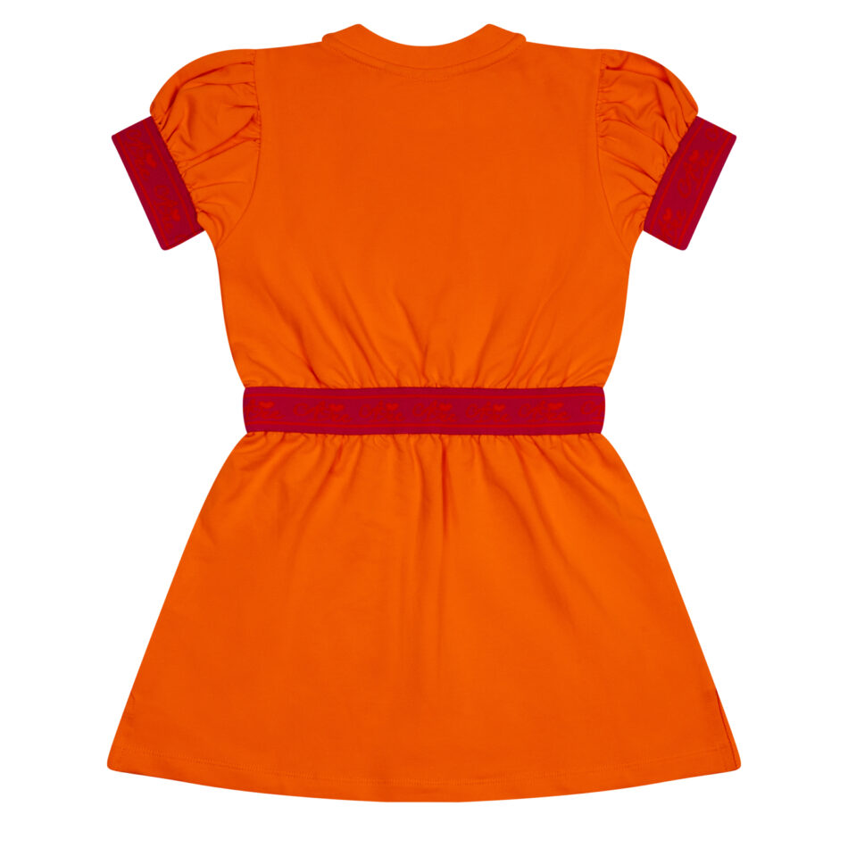 A'dee Millie oranje hot pink jurk met designs achterkant