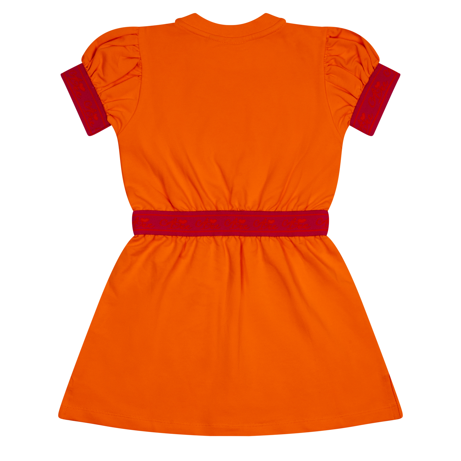 A’dee Millie oranje hot pink jurk met designs achterkant