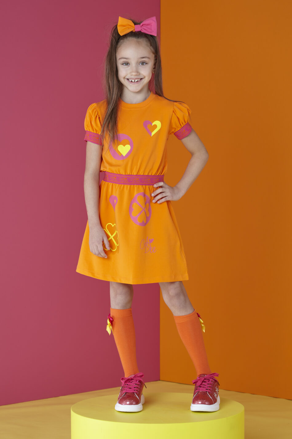 A'dee Millie oranje hot pink jurk met designs model 3