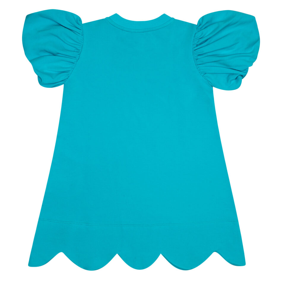 A'dee Olympia blauwe jurk met schelp print achterkant