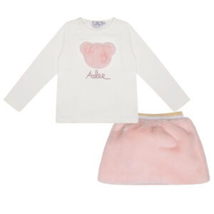 A'dee Sisi roze set rokje met bont en longsleeve