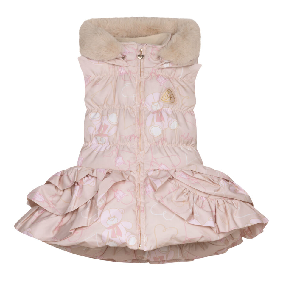 A'dee Stormi beige teddy print bodywarmer met bontkraag