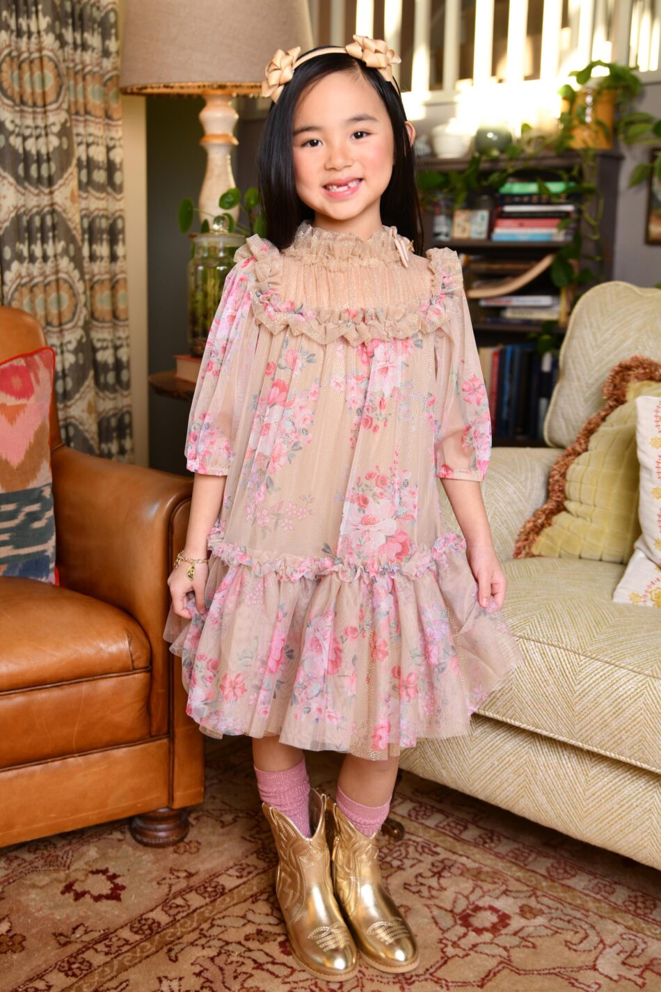 Angels face bloemen print tulle jurk sand (myrtisa)