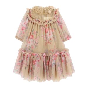 Angels face bloemen print tulle jurk sand (myrtisa) - Afbeelding 3